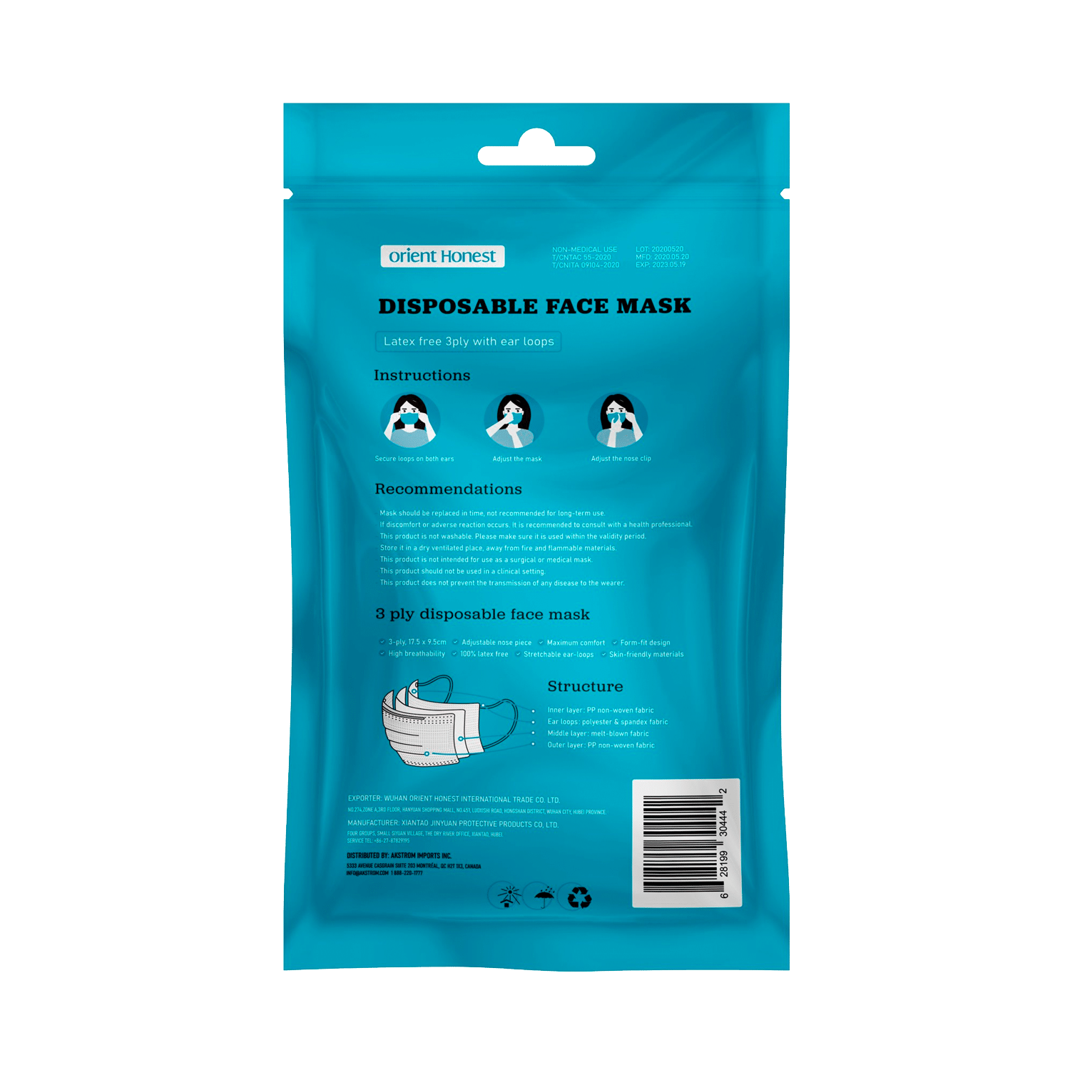 10 ct. Pack, Disposable 3-Ply Face Masks - Imagen 2