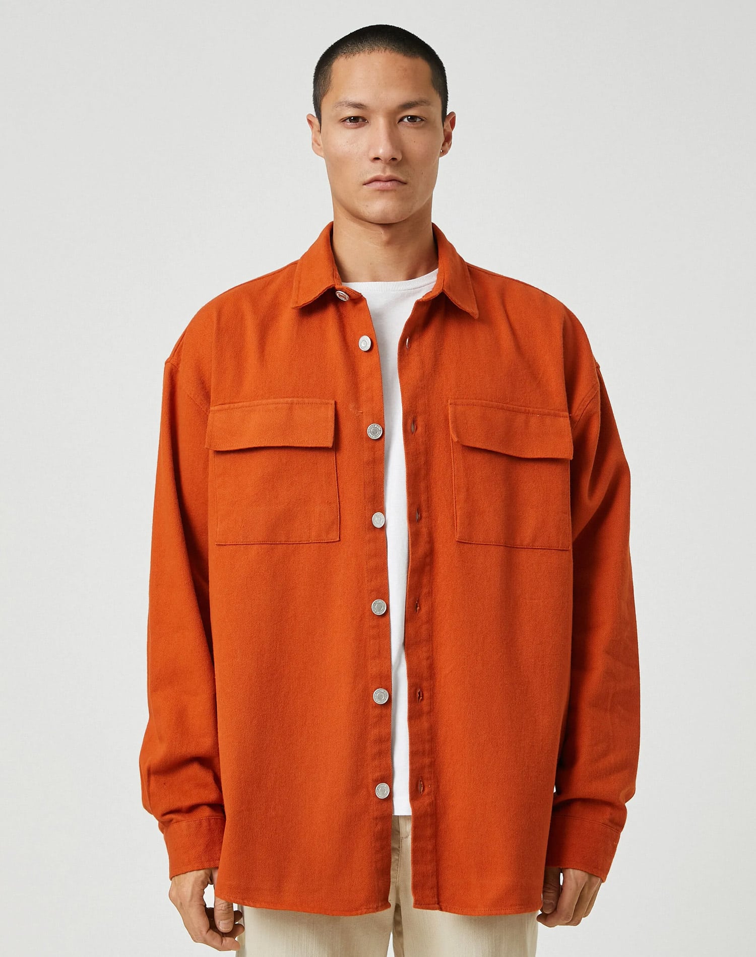 Koton Men Basic Shirt Jacket Canvas Classic Neck Buttoned Pocket Detail, Long Sleeve, Shirts, Black - Imagen 2